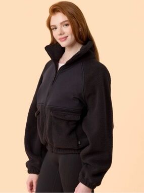 NWT! Blogilates Women's Bonfire Fleece Full Zip Jacket - Black Size Small